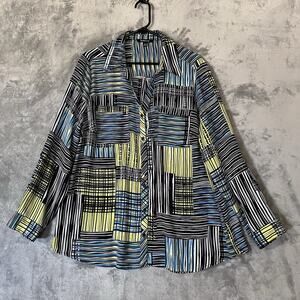 Relativity Button Front Blouse Patchwork Abstract Womens Sz 2X Career Office